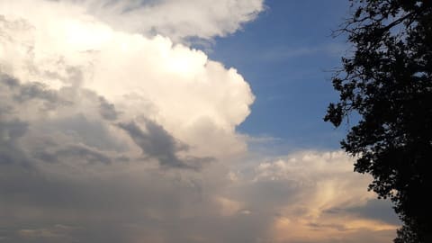 Mây dông cuộn lên trên cánh đồng trước cơn mưa